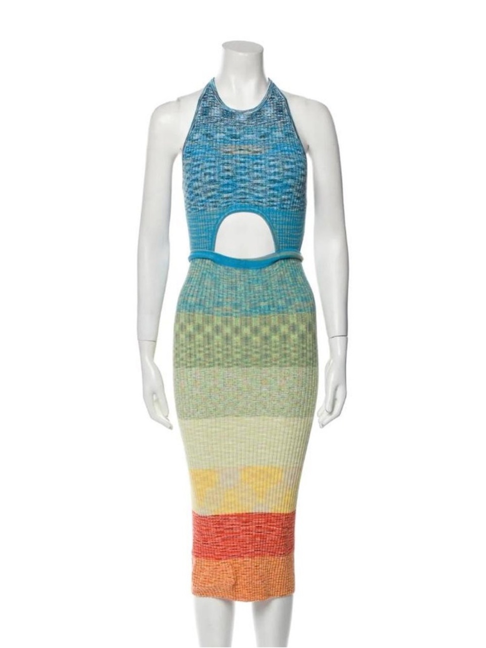 STAUD Multi-Color Knit Maxi Dress with Cutout